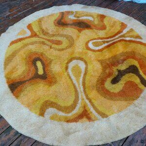 Large 1960s space age pop art pure wool rug Desso "Amoeba" rya rug 6ft diameter